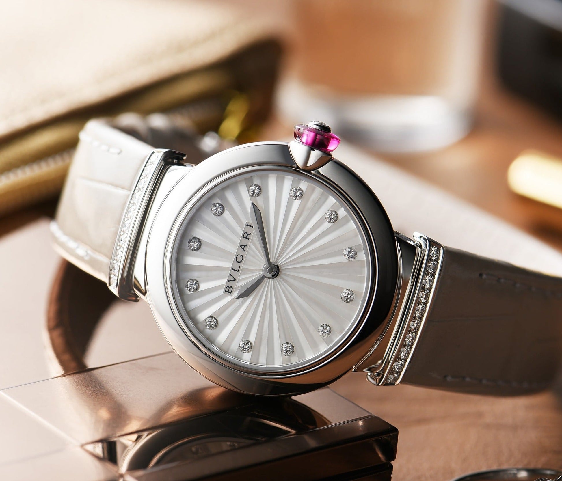  Shop Authentic Bvlgari LVCEA Diamonds Silver Mother of Pearl Dial Silver Leather Strap Watch for Women - LVCEA103367 - Luxxuri