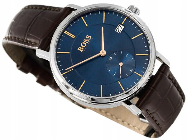  Shop Authentic Hugo Boss Corporal Blue Dial Brown Leather Strap Watch for Men - 151363 - Luxxuri