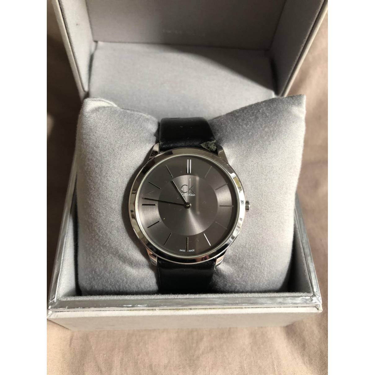  Shop Authentic Calvin Klein Minimal Black Dial Black Leather Strap Watch for Men - K3M211C4 - Luxxuri