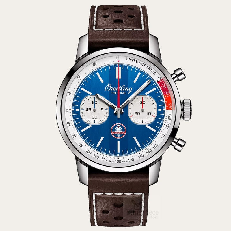  Shop Authentic Breitling Top Time B01 Shelby Cobra Blue Dial Brown Leather Strap Watch for Men - AB01763A1C1X1 - Luxxuri