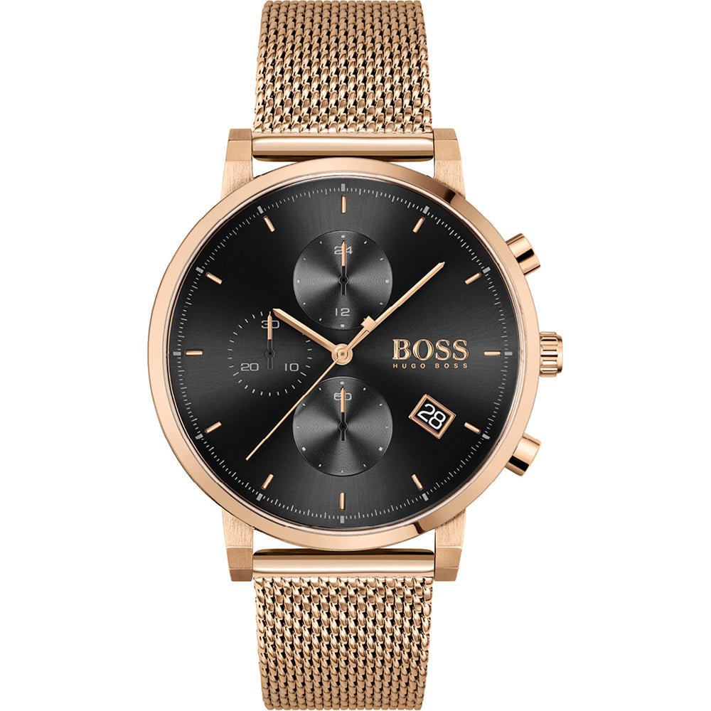  Shop Authentic Hugo Boss Integrity Black Dial Gold Mesh Bracelet Watch for Men - 1513808 - Luxxuri