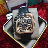  Shop Authentic Fossil Inscription Automatic Skeleton Rose Gold Dial Black Leather Strap Watch for Men - BQ2572 - Luxxuri