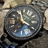  Shop Authentic Fossil Cecile Multi Function Crystals Black Dial Black Steel Strap Watch for Women - AM4522 - Luxxuri
