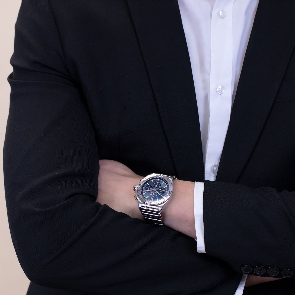  Shop Authentic Breitling Chronomat B01 42mm Blue Dial Silver Steel Strap Watch for Men - AB0134101C1A1 - Luxxuri