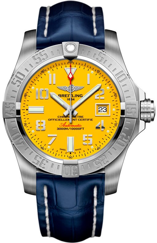  Shop Authentic Breitling Avenger II Seawolf Yellow Dial Blue Leather Strap 45mm Mens Watch - A1733110/I519/112X - Luxxuri