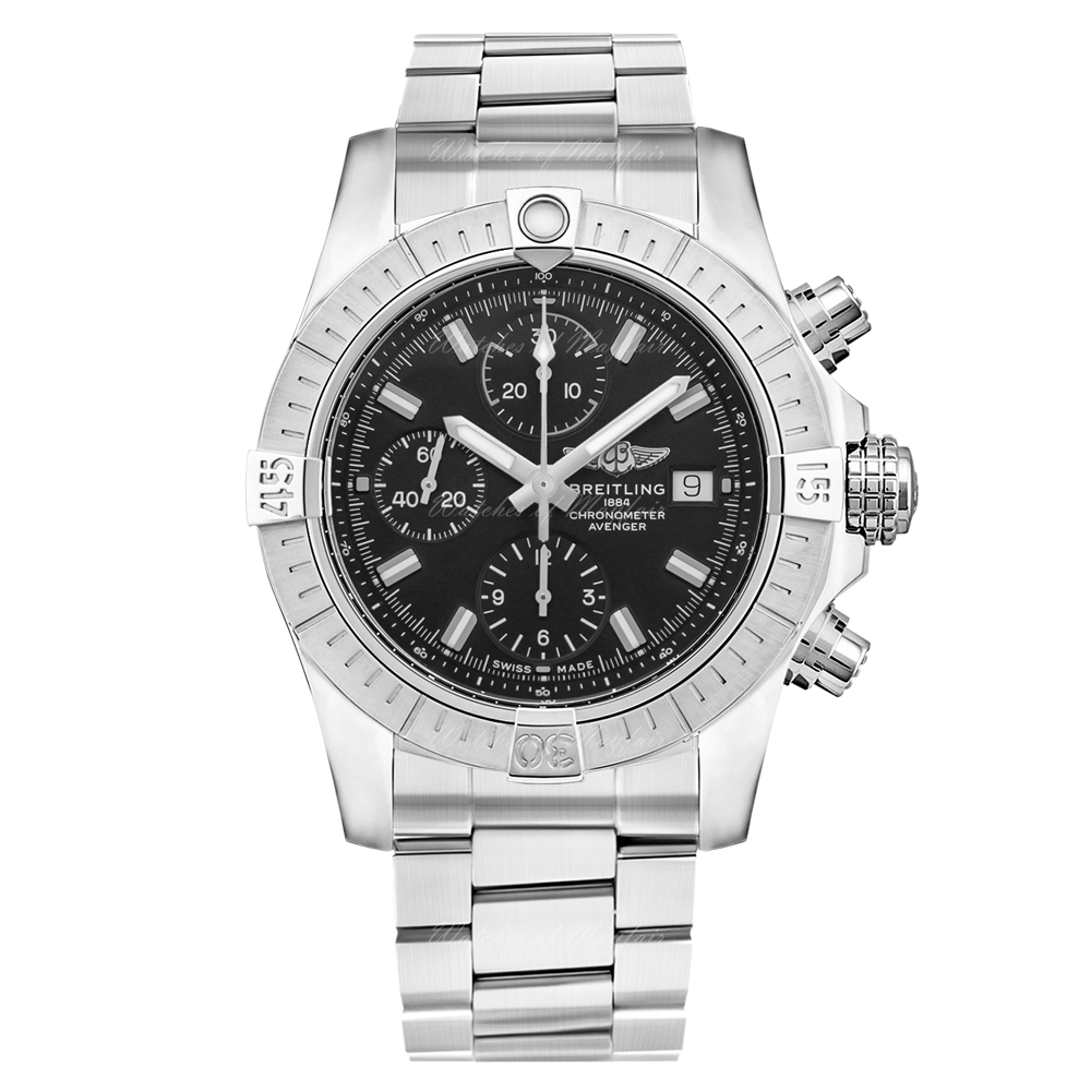 Breitling Avenger Chronograph 43 Black Dial Silver Steel Strap Watch for Men - A13385101B1A1