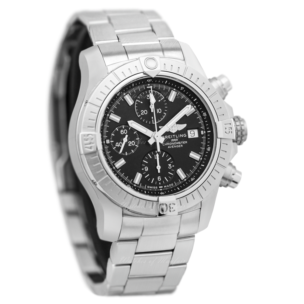  Shop Authentic Breitling Avenger Chronograph 43 Black Dial Silver Steel Strap Watch for Men - A13385101B1A1 - Luxxuri
