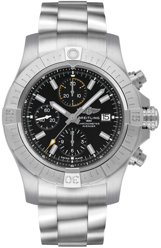  Shop Authentic Breitling Avenger Chronograph 45mm Black Dial Silver Steel Strap Watch for Men - A13317101B1A1 - Luxxuri