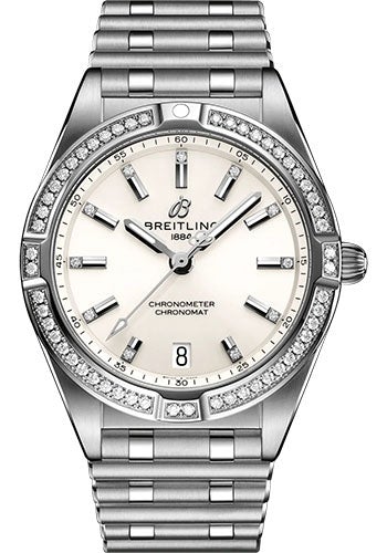  Shop Authentic Breitling Chronomat 32 Diamonds White Dial Silver Steel Strap Watch for Women - A77310591A1A1 - Luxxuri