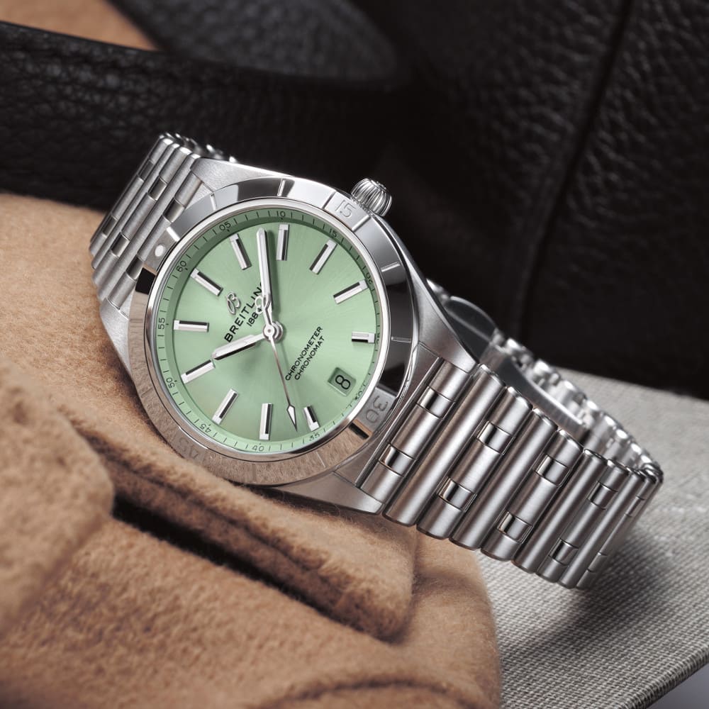  Shop Authentic Breitling Chronomat Automatic 36 Green Dial Silver Steel Strap Watch for Women - A10380101L1A1 - Luxxuri