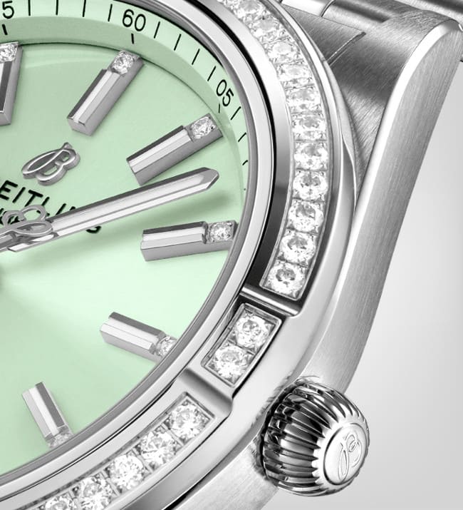  Shop Authentic Breitling Chronomat Automatic 36 Diamonds Green Dial Two Tone Steel Strap Watch for Women - A10380591L1A1 - Luxxuri
