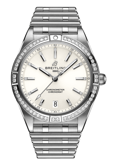  Shop Authentic Breitling Chronomat Automatic 36 Diamonds White Dial Silver Steel Strap Watch for Women - A10380591A1A1 - Luxxuri