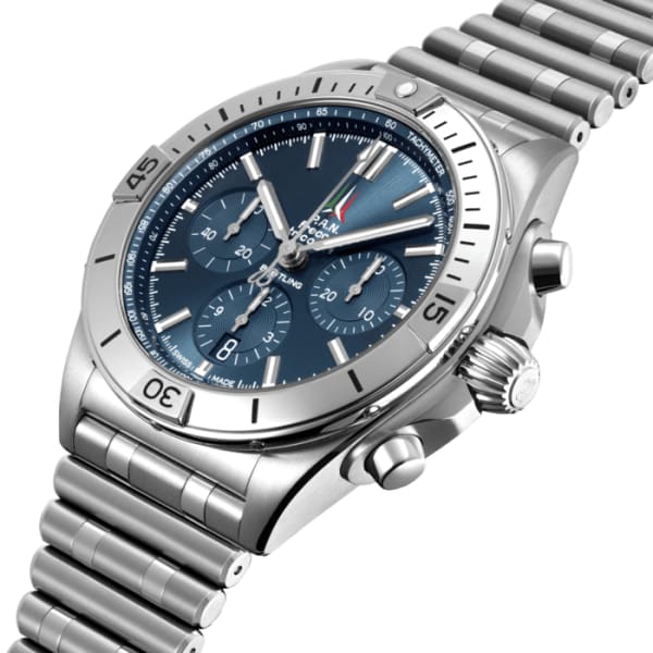  Shop Authentic Breitling Chronomat B01 42 Frecce Tricolori Blue Dial Silver Steel Strap Watch for Men - AB01344A1C1A1 - Luxxuri