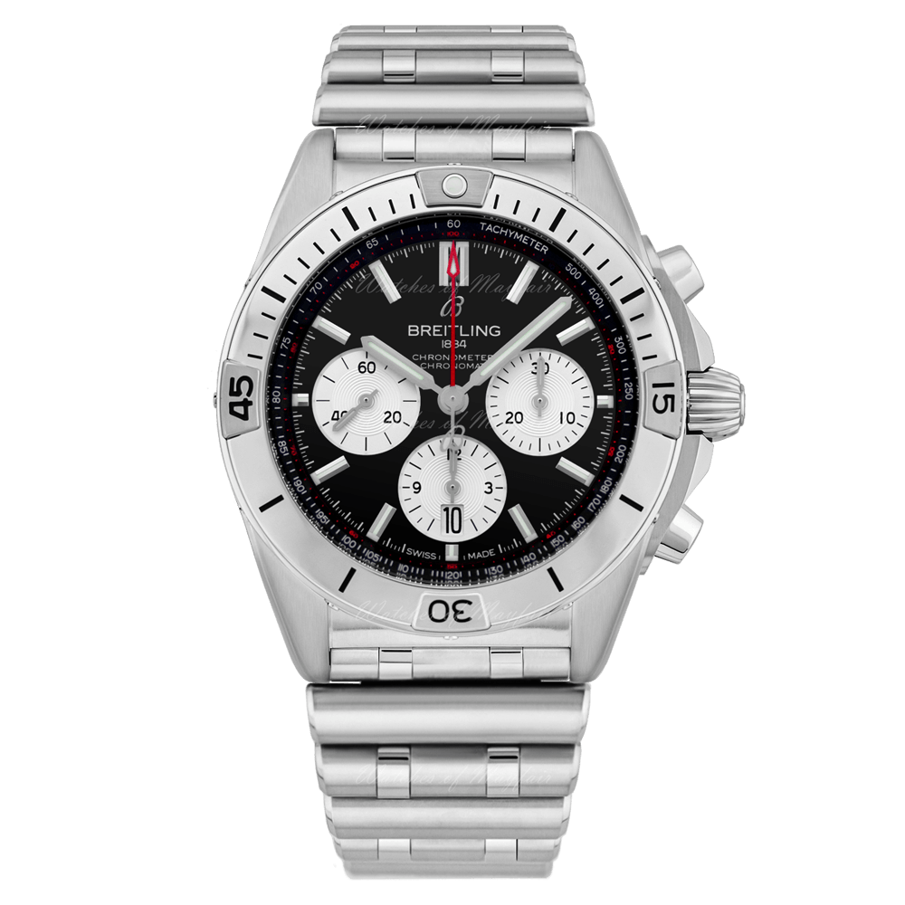 Breitling Chronomat B01 42mm Black Dial Silver Steel Strap Watch for Men - AB0134101B1A1