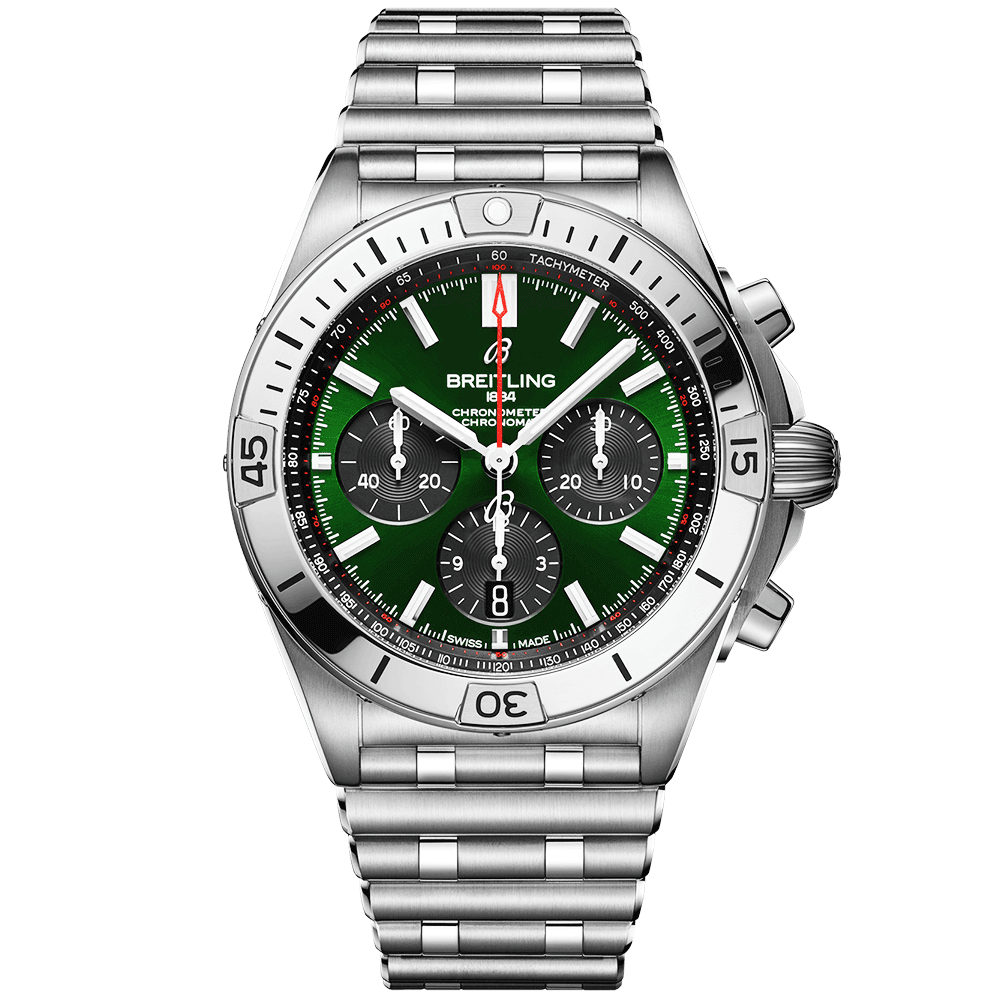  Shop Authentic Breitling Chronomat B01 42 Green Dial Silver Steel Strap Watch for Men - AB0134101L1A1 - Luxxuri