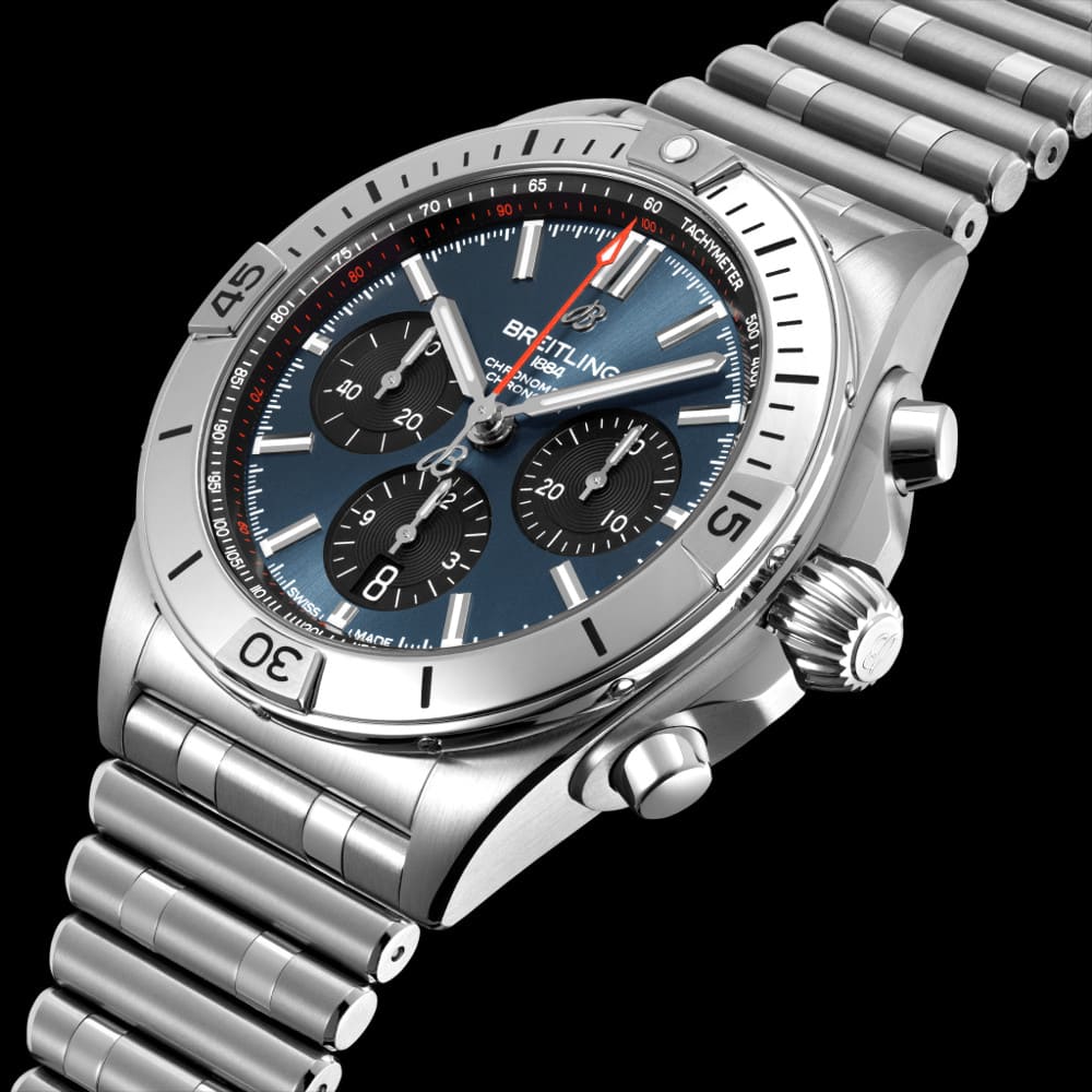  Shop Authentic Breitling Chronomat B01 42mm Blue Dial Silver Steel Strap Watch for Men - AB0134101C1A1 - Luxxuri