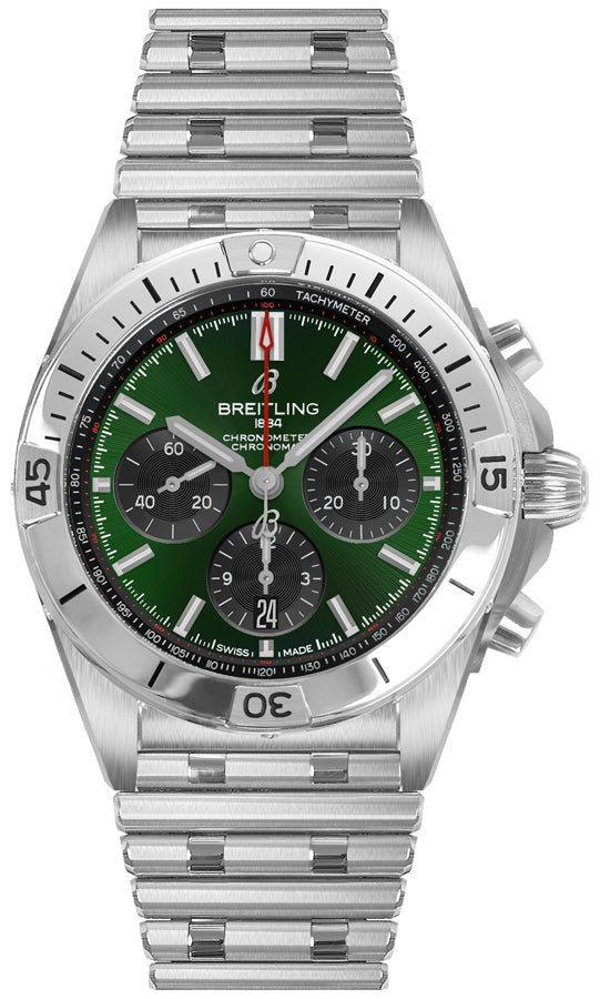  Shop Authentic Breitling Chronomat B01 42mm Green Dial Silver Steel Strap Watch for Men - AB01343A1L1A1 - Luxxuri