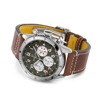  Shop Authentic Breitling Super Avi B04 Chronograph GMT 46 Curtiss Warhawk Green Dial Brown Leather Strap Watch for Men - AB04452A1L1X1 - Luxxuri