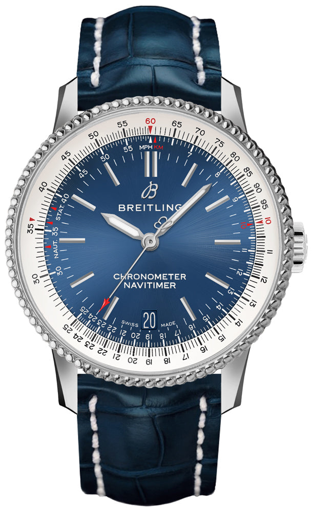  Shop Authentic Breitling Navitimer Automatic 38mm Blue Dial Blue Leather Strap Mens Watch - A17325211C1P1 - Luxxuri