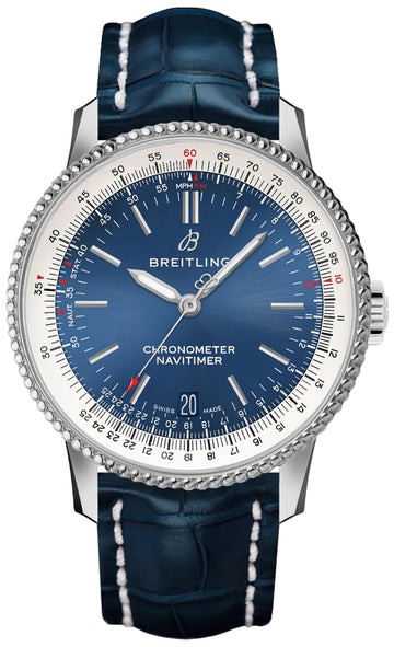  Shop Authentic Breitling Navitimer Automatic 38mm Blue Dial Blue Leather Strap Mens Watch - A17325211C1P1 - Luxxuri