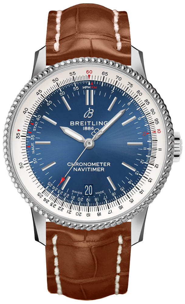  Shop Authentic Breitling Navitimer Automatic 38mm Blue Dial Brown Leather Strap Mens Watch - A17325211C1P2 - Luxxuri
