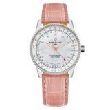  Shop Authentic Breitling Navitimer Automatic 35 Mother of Pearl Dial Pink Leather Strap Watch for Women - A17395211A1P3 - Luxxuri