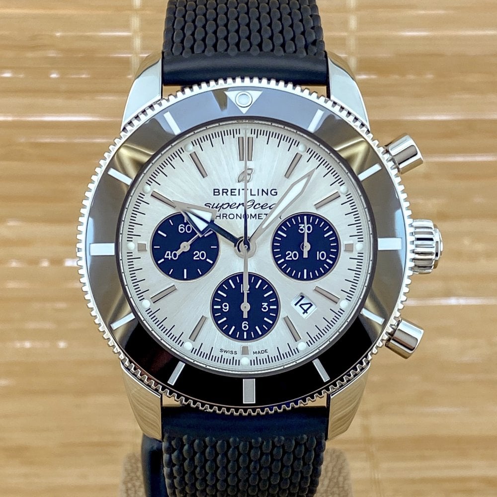  Shop Authentic Breitling Superocean Heritage B01 Chronograph 44 Silver Dial Black Mesh Bracelet Watch for Men - AB0162121G1S1 - Luxxuri