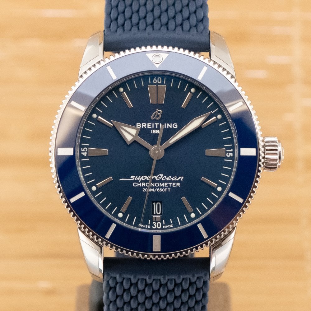 Shop Authentic Breitling Superocean Heritage II B20 44mm Blue Dial Blue Rubber Strap Mens Watch - AB2030161C1S1 - Luxxuri