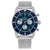 Shop Authentic Breitling Superocean Heritage B01 Chronograph 44 Blue Dial Silver Mesh Bracelet Watch for Men - AB0162161C1A1 - Luxxuri
