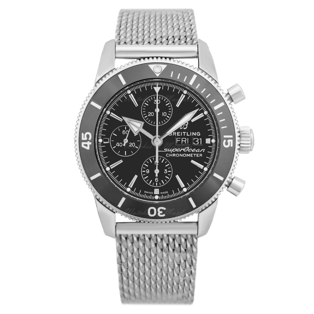  Shop Authentic Breitling Superocean Heritage Chronograph 44 Black Dial Silver Mesh Bracelet Watch for Men - A13313121B1A1 - Luxxuri