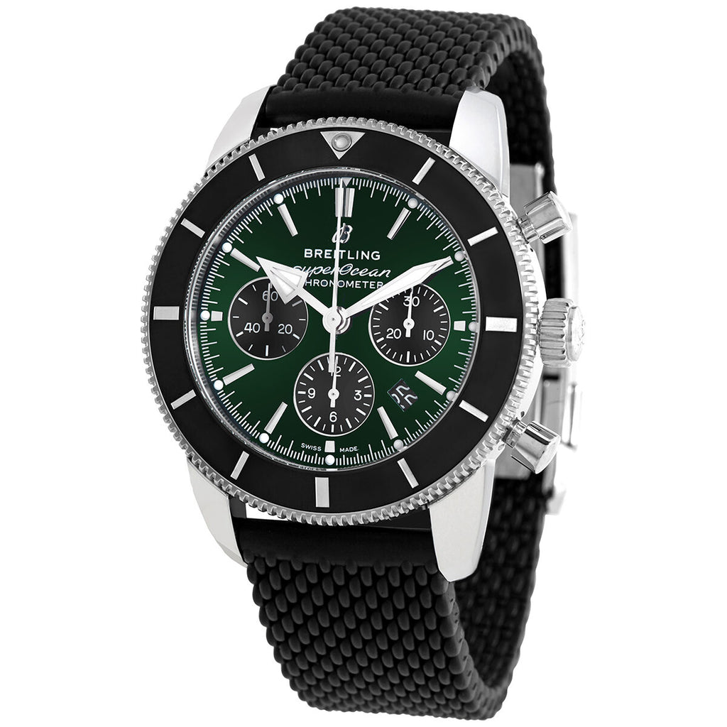  Shop Authentic Breitling Superocean Heritage B01 Chronograph 44 Limited Edition Green Dial Black Mesh Bracelet Watch for Men - AB01621A1L1S1 - Luxxuri