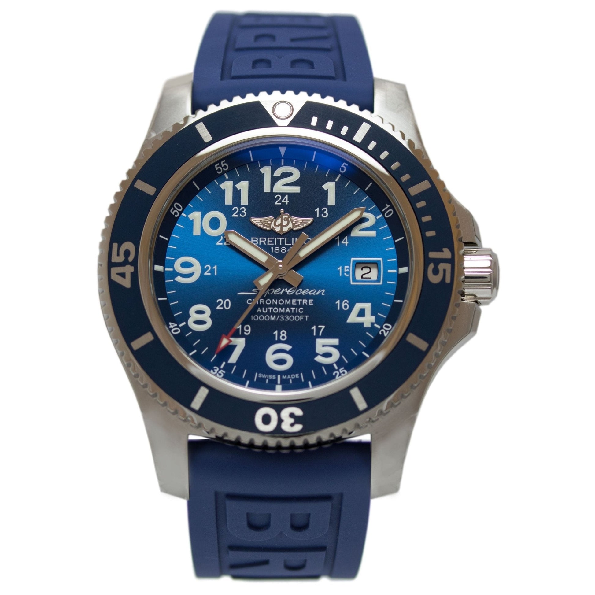  Shop Authentic Breitling Superocean II 44mm Blue Dial Blue Rubber Strap Watch for Men - A17392D8/C910/158S/A20SS.1 - Luxxuri