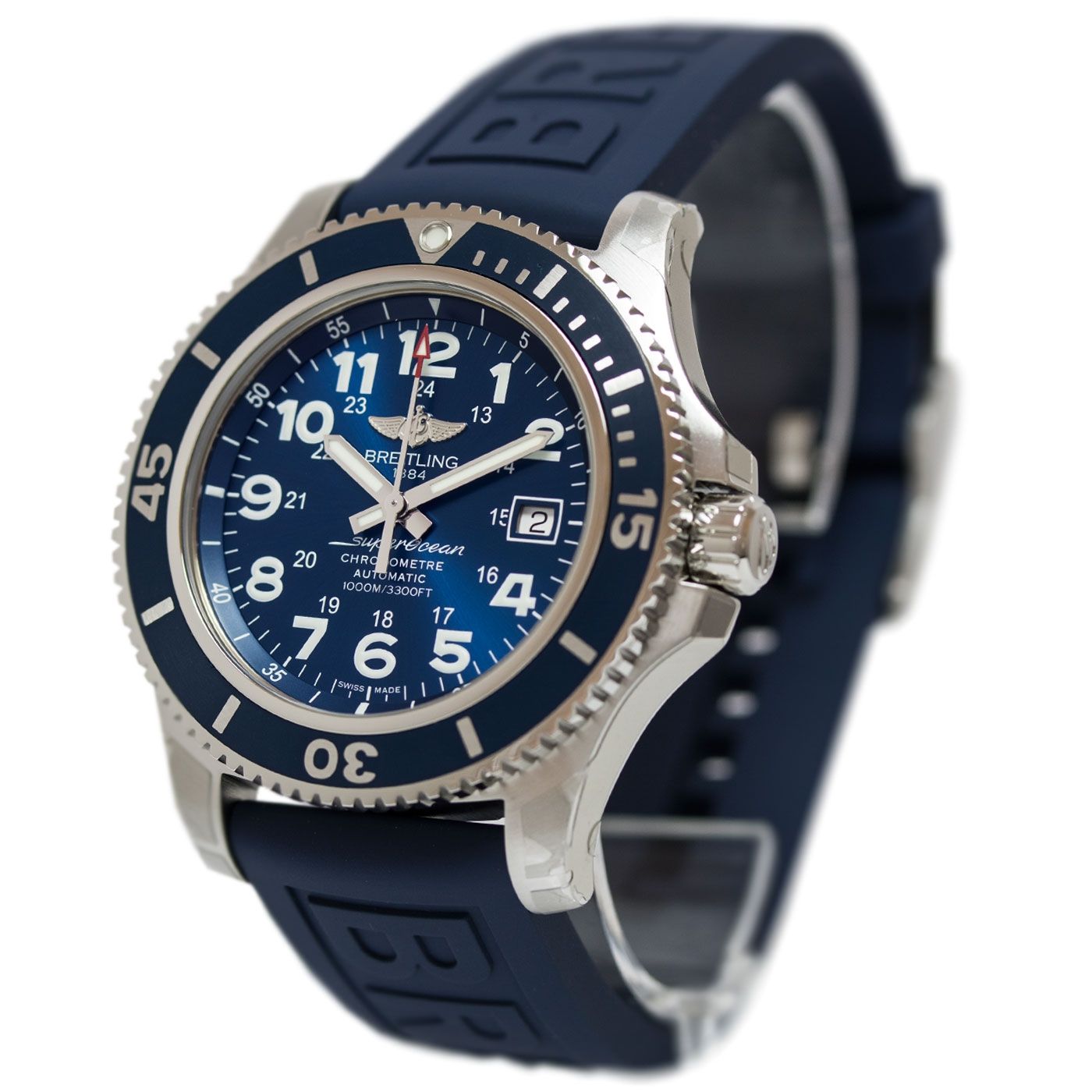  Shop Authentic Breitling Superocean II 44mm Blue Dial Blue Rubber Strap Watch for Men - A17392D8/C910/158S/A20SS.1 - Luxxuri