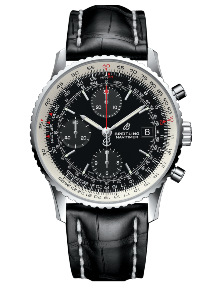 Breitling Navitimer 1 Chronograph 41mm Automatic Black Dial Black Leather Strap Mens Watch - A13324121B1P1