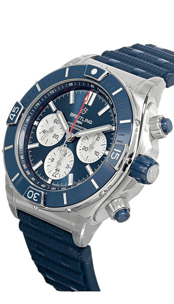  Shop Authentic Breitling Super Chronomat B01 44 Blue Dial Blue Rubber Strap Watch for Men - AB0136161C1S1 - Luxxuri
