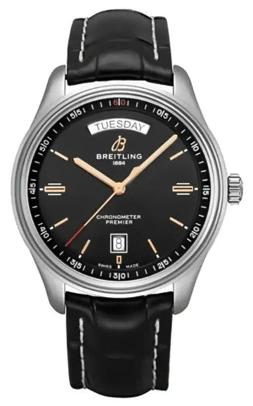  Shop Authentic Breitling Premier Automatic 40mm Day & Date Black Dial Black Leather Strap Mens Watch - A45340241B1P2 - Luxxuri