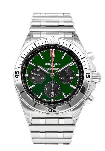  Shop Authentic Breitling Chronomat B01 42 Green Dial Silver Steel Strap Watch for Men - AB0134101L1A1 - Luxxuri
