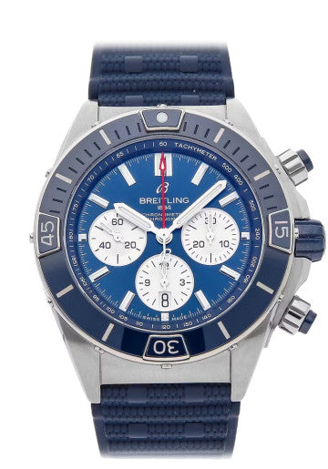  Shop Authentic Breitling Super Chronomat B01 44 Blue Dial Blue Rubber Strap Watch for Men - AB0136161C1S1 - Luxxuri
