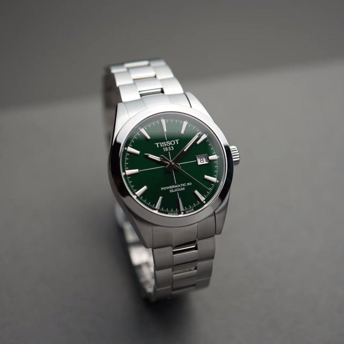 Tissot Gentleman Powermatic 80 Silicium Green Dial Silver Steel Strap Watch For Men - T127.407.11.091.01