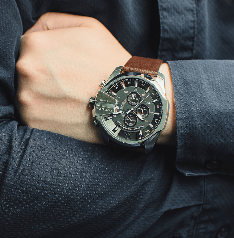  Shop Authentic Diesel Mega Chief Black & Silver Round Dial Brown Leather Strap Watch For Men - DZ4290 - Luxxuri