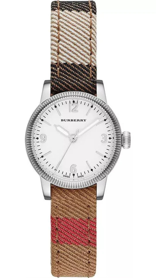  Shop Authentic Burberry Utilitarian White Dial Multicolor Leather Strap Watch for Women - BU7863 - Luxxuri