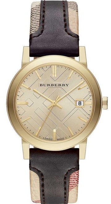  Shop Authentic Burberry The City Gold Dial Black Leather Strap Watch for Men - BU9032 - Luxxuri