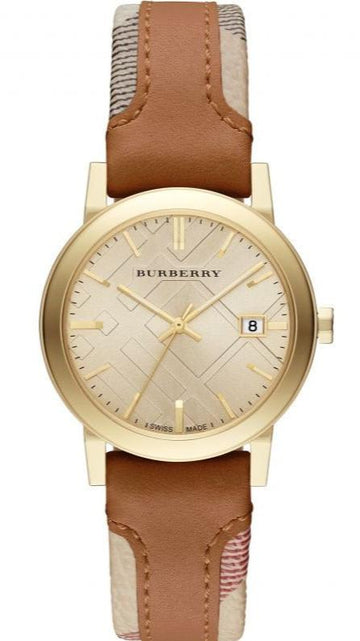  Shop Authentic Burberry The City Gold Dial Brown Leather Strap Watch for Women - BU9133 - Luxxuri