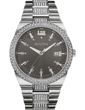  Shop Authentic Bulova Crystal Collection Brown Dial Silver Steel Strap Watch for Men - 96B221 - Luxxuri