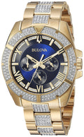  Shop Authentic Bulova Crystal Collection Blue Dial Gold Steel Strap Watch for Men - 98C128 - Luxxuri