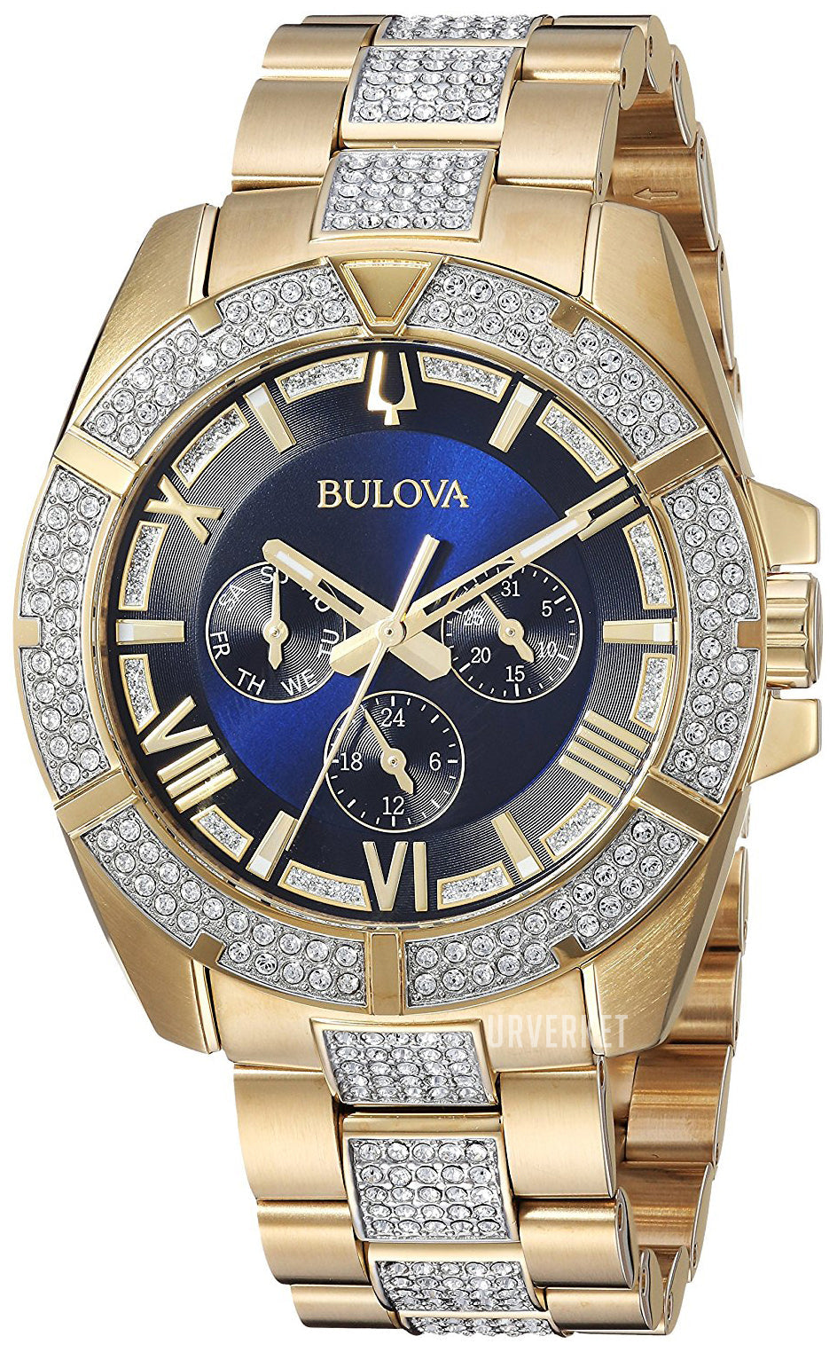  Shop Authentic Bulova Crystal Collection Blue Dial Gold Steel Strap Watch for Men - 98C128 - Luxxuri