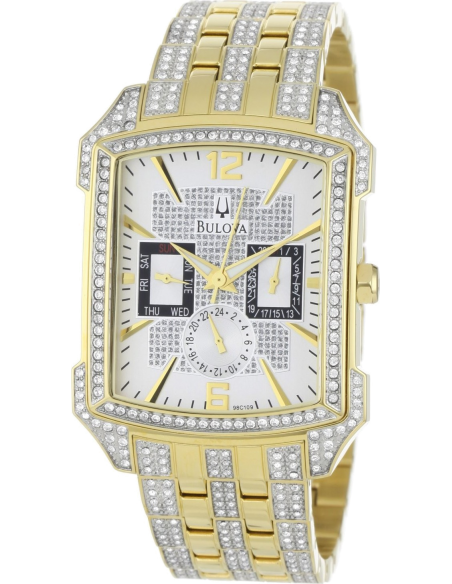  Shop Authentic Bulova Crystal Chronograph White Dial Two Tone Steel Strap Watch for Men - 98C109 - Luxxuri