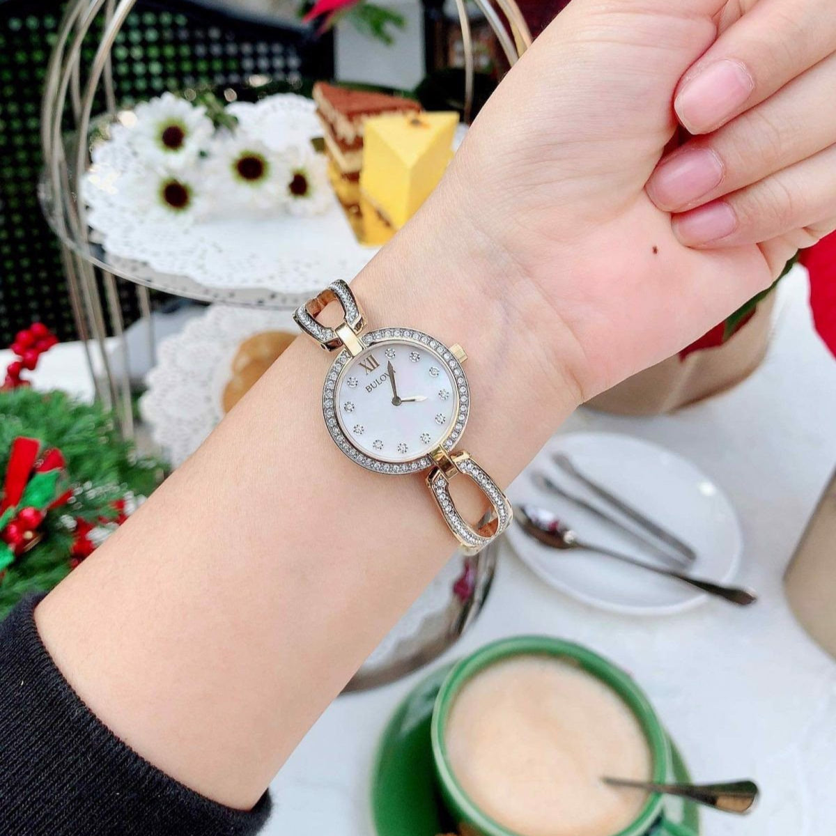  Shop Authentic Bulova Crystal Collection Mother of Pearl Dial Gold Steel Strap Watch for Women - 98L225 - Luxxuri