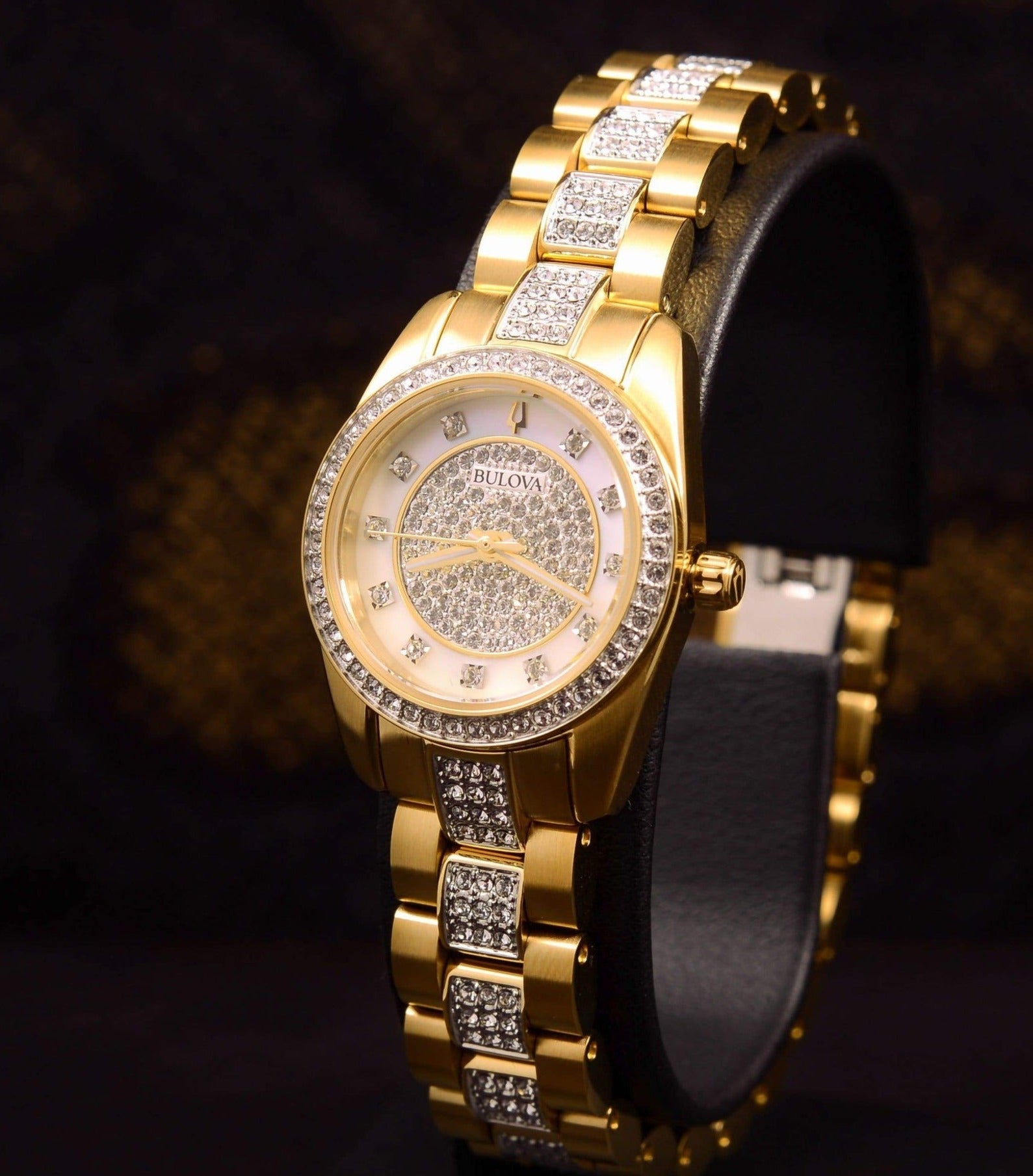  Shop Authentic Bulova Crystal Collection Silver Crystal Dial Gold Steel Strap Watch for Women - 98L228 - Luxxuri