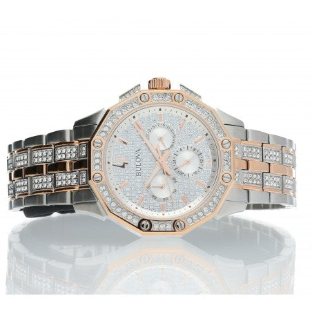  Shop Authentic Bulova Octova Crystal Silver Dial Two Tone Steel Strap Watch for Men - 98C133 - Luxxuri